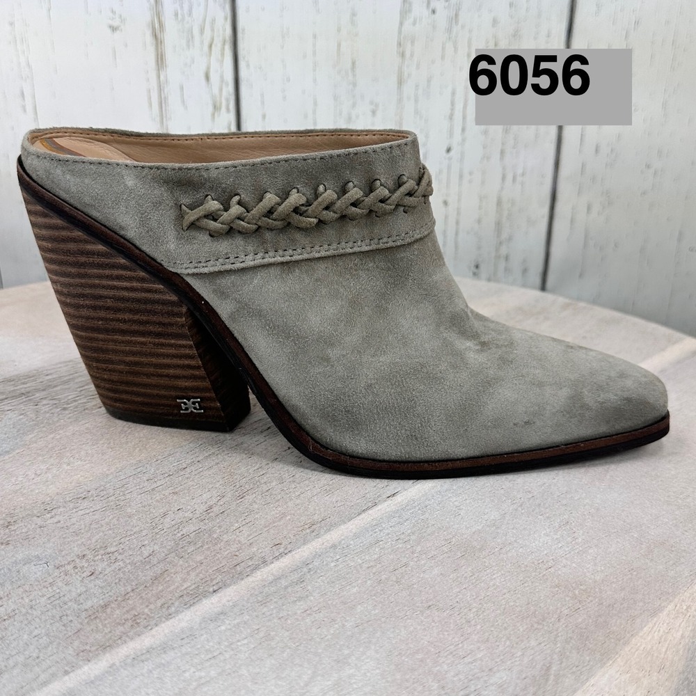 Sam Edelman Alison Womens Taupe Suede Braided Mule Block Heel Size 8.5